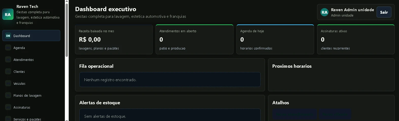 BrilhoFlow dashboard